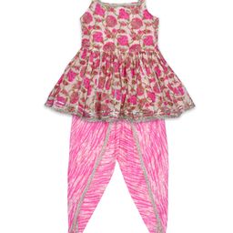 AATYA by Shruti Agarwal Cotton Sleeveless Floral Printed Kurti With Dhoti - Pink-image-72