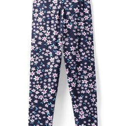 Pine Kids Cotton Lycra Knit Full Length Leggings with Floral Print - Navy Blue-image-17