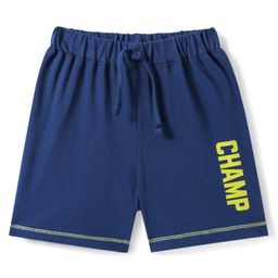 Babyhug Cotton Knit Shorts with Text Print - Navy Blue-image-100