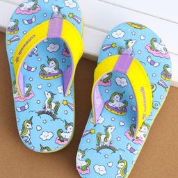 Cute Walk by Babyhug Slip On Flip Flopswith Unicorn Print - Yellow & Blue-picture-17