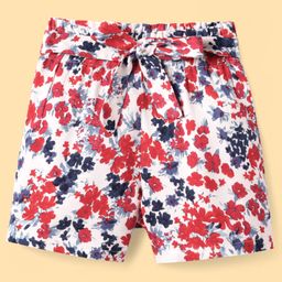 CrayonFlakes Rayon Floral Printed Belted Shorts - Off White-picture-20