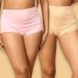 The Mom Store Cotton Pack Of 2 Solid High Waist Support Maternity Panties - Beige & Pink-image-91