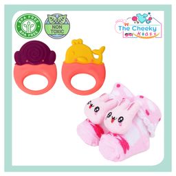 The Cheeky Kidzz Baby 2 Soft Silicone Learning Teethers BPA Free With 1 Pair Soft Cotton Anti-Slip Newborns Socks (ASSORTED COLOURS)-picture-12