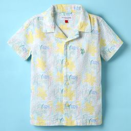 US Polo Assn Cotton Knit Half Sleeves Shirt With Tropical Print - White-image-97