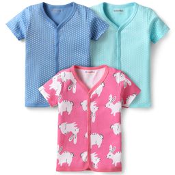Kookie Kids Interlock Knit Half Sleeves Jhablas with Bunny & Polka Dot Print Pack of 3 - Pink & Light Blue-picture-10