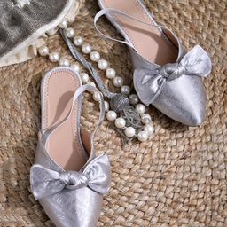 Shoetopia Bow Applique Detailed Flat Sandals - Silver-image-95