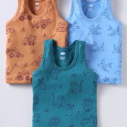 Simply Sinker Knit Sleeveless Vests With Animal & Vehicle Print Pack Of 3 - Blue Teal & Brown-picture-13