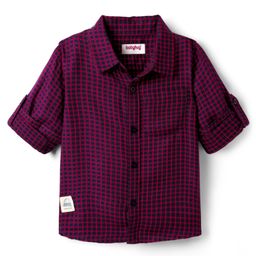 Babyhug 100% Cotton Full Sleeves Checks Shirt With Patch Detailing - Maroon-image-71