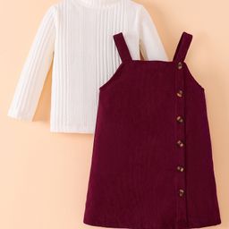 Mark & Mia Solid Winter Frock With Full Sleeves Inner Tee - Maroon & White-picture-49