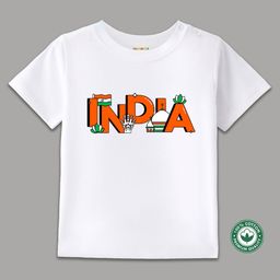 BLUSHES 100% Cotton Knit Independence Day Theme Half Sleeves India Text Printed Tee - White-picture-25