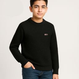 KUCHIPOO Fleece Knit Full Sleeves Textured Sweaters - Black-picture-44