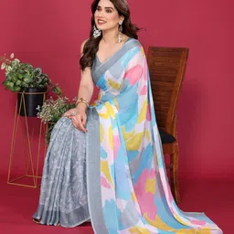 yourwish Colourblocked Satin Block Print Saree-picture-15