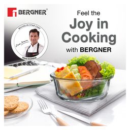 Bergner Borosilicate Glass Side Lock Storage Round Container with Lid - 400ml, Clear (White Gasket) image 2