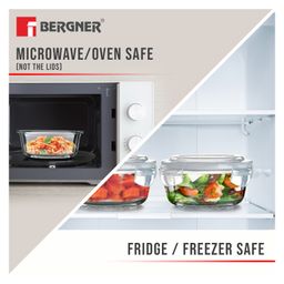 Bergner Borosilicate Glass Side Lock Storage Round Container with Lid - 400ml, Clear (White Gasket) image 4