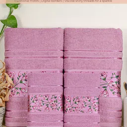 Myntra Elegant Homes Purple 4 Piece Cotton 450 GSM Towel Set-image-68