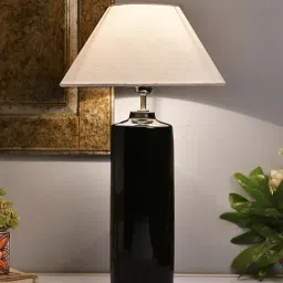 Homesake Black Ceramic Base Table Lamp with White Cone Shade (Bulb Included) - Set of 1-10