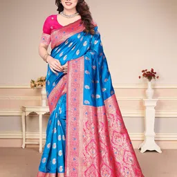 SUPERLAXMI Woven Design Zari Silk Blend Banarasi Saree-picture-20