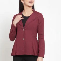 KASSUALLY Maroon Solid Blazer-picture-30