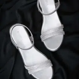 Rocia by Regal Women's Silver Ankle Strap Wedges-image-7