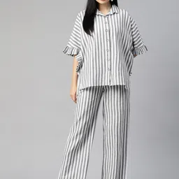 Cottinfab Women Striped Shirt with Trousers-image-30