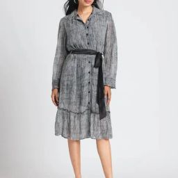 SHAYE Black Printed Shirt Collar Full Sleeves Casual Dress For Women-image-51