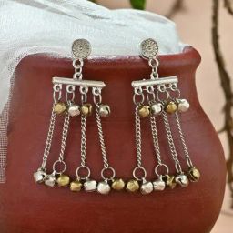 Fida Silver Ghunghroo Long Drop Earrings-32