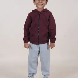 Kiddopanti Boys Maroon & Grey Melange Solid Full Sleeves Hoodie with Trackpants-image-55