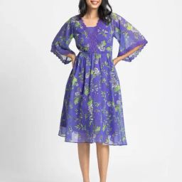SHAYE Purple V-Neck Floral Print Short Sleeves Casual Dress For Women-image-36