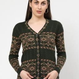 Kalt Green Jacquard Long Sleeves Cardigan-image-25
