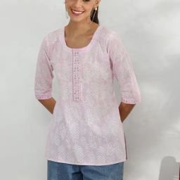 Libas Pink Pure Cotton Regular Fit Floral Kurti-image-86