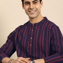 Anouk Men Navy Blue & Red Ethnic Motifs Printed Pure Cotton  Kurta-2