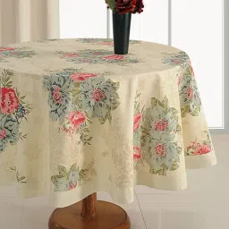 Swayam Beige & Pink 6 Seater Cotton 200 TC Round 6 Seater Round Table Cover   - Set of 1-41