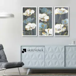 ARTE'VENUE Floral Shine Grey & White Canvas Wall Arts - Set of 2 (11 X 21 inch Each)-picture-45