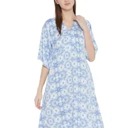 Hypernation Blue Printed Night Dress-image-94