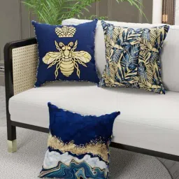 Bianca Suzane Navy & Golden Microfibre Cushion Cover - Set of 3-20