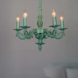 FOS LIGHTING Distressed White & Green Aluminium 5-In-1 Candlebra Chandelier-image-28