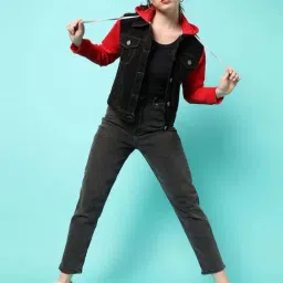 Campus Sutra Black Color-Block Denim Jacket-picture-21