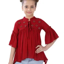 poplins Kids Maroon Cotton Embellished Top-image-47