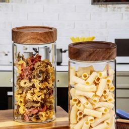 Goodhomes Transparent Glass Storage Jar with Wooden Lid - Set of 2 (1200 ml)-19