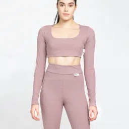 adidas Dusty Pink Cotton W SL RIB CRO LS Crop Top-image-71