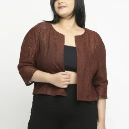Style Quotient Brown Cotton Self Pattern Shrug-picture-38