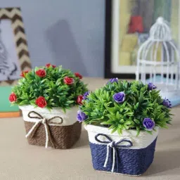 Foliyaj Multicolor Plastic Artificial Flower Plant With Pot - Set of 2-71