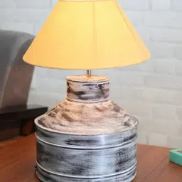 Homesake Rustic Milk Gagar White Metal Table Lamp with Golden Cone Shade-25