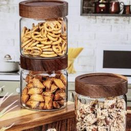 Goodhomes Transparent Glass Storage Jar with Wooden Lid - Set of 3 (550 ml)-26