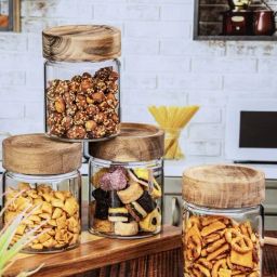 Goodhomes Transparent Glass Storage Jar with Wooden Lid - Set of 4 (350 ml)-22