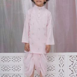 Little Bansi Boys Pink Cotton Full Sleeves Kurta And Dhoti With Floral Zari Work-image-81