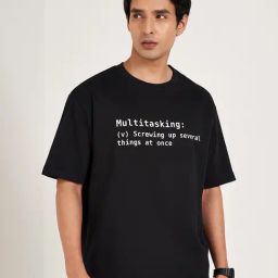 People By Pantaloons Jet Black Cotton Boxy Fit Printed T-Shirt-image-92