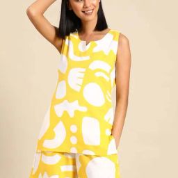 Mabish By Sonal Jain Yellow & White Printed Top Short Set-image-27