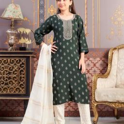 Aarika Girls Green Embroidered Kurti-image-75