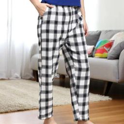 Kryptic White & Black Cotton Relaxed Fit Checks Pyjamas-image-64